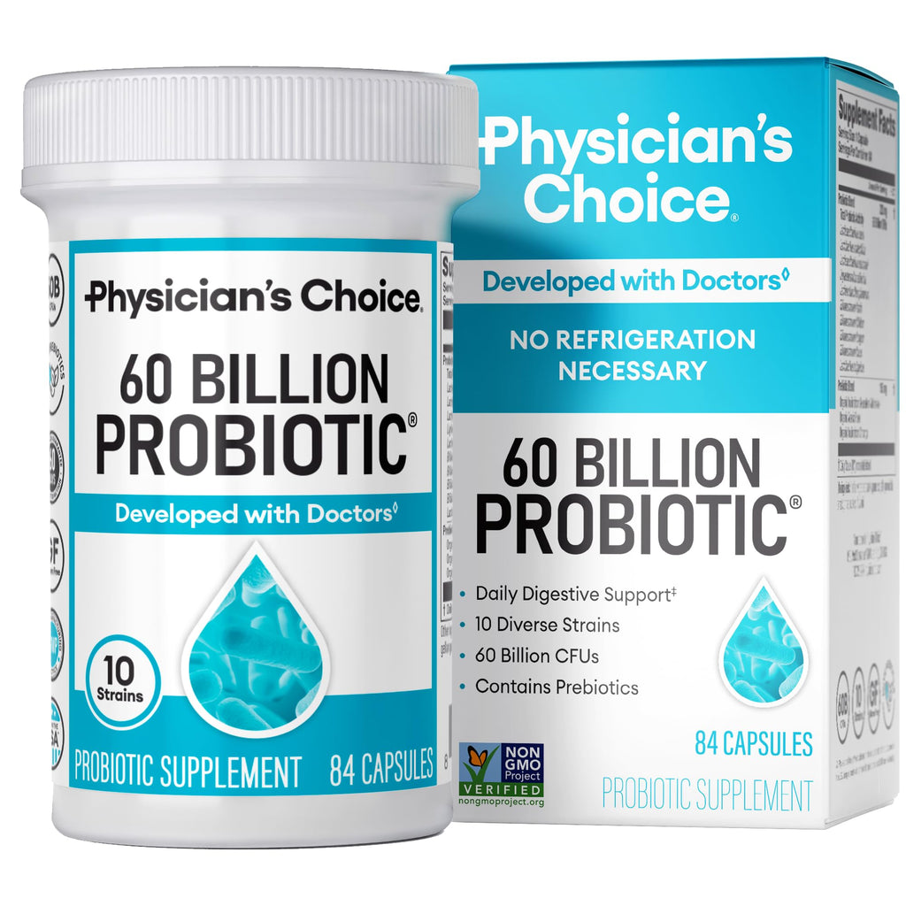 Physician's CHOICE Probiotics 60 Billion CFU - 10 Strains + Organic Prebiotics - Immune, Digestive & Gut Health - Supports Occasional Constipation, Diarrhea, Gas & Bloating - for Women & Men - 60ct